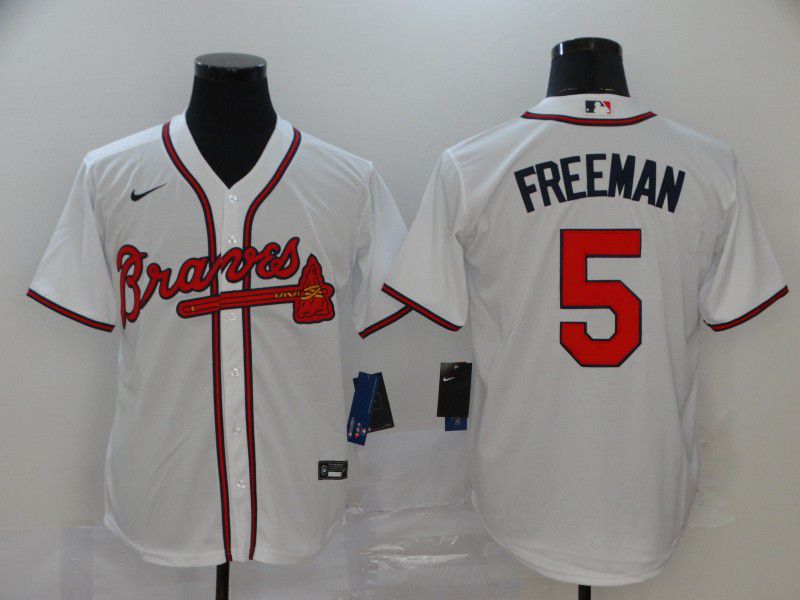 Men Atlanta Braves #5 Freeman White Nike Game MLB Jerseys